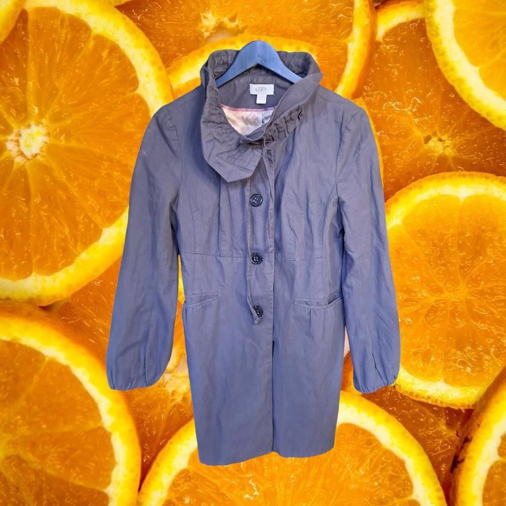 Ann Taylor Loft Button Upā Mid Length Blue Coat Size Small